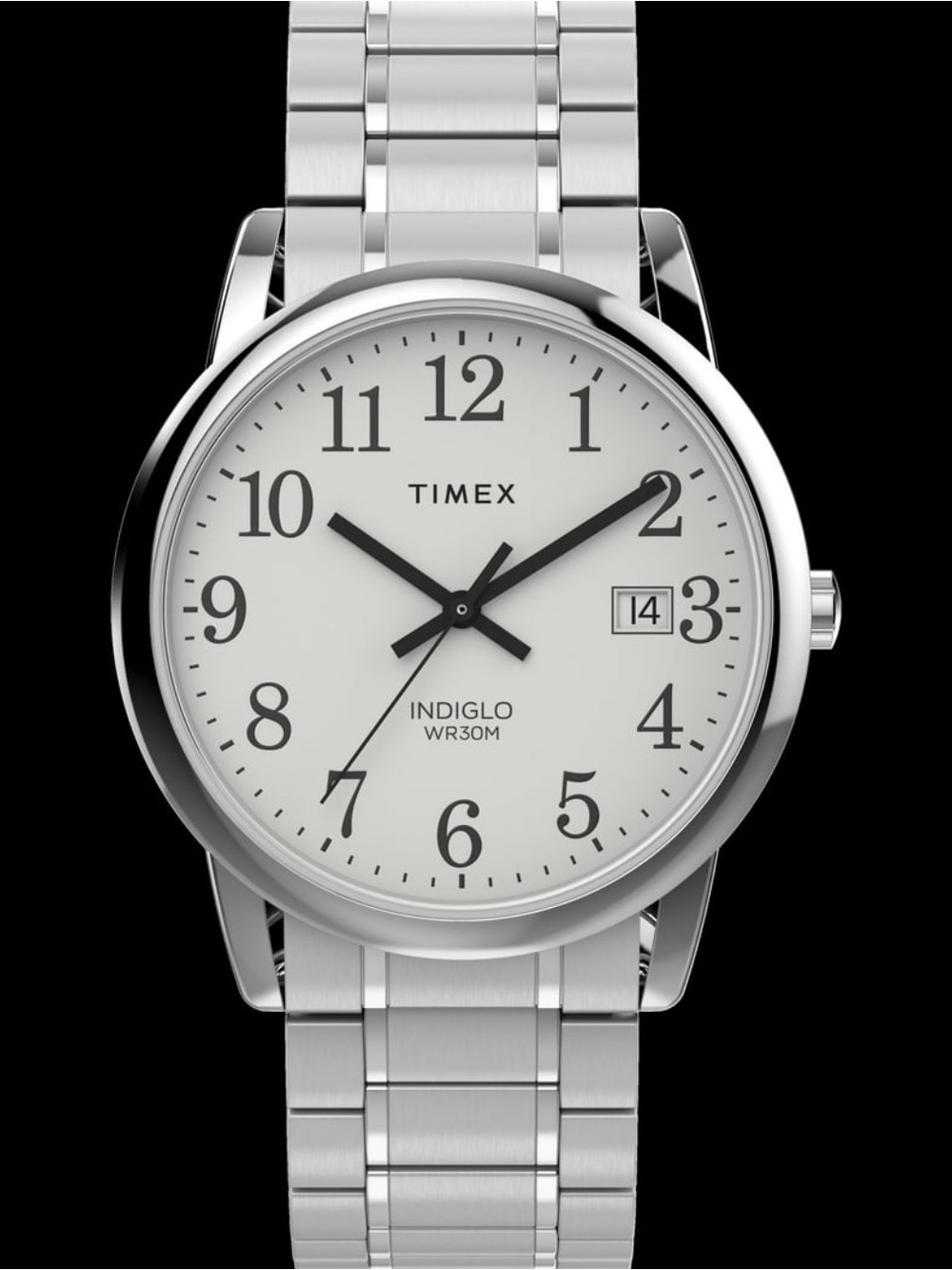 Timex Easy Read Watch Stretch Band White Dial With Day Date Men’s NEW